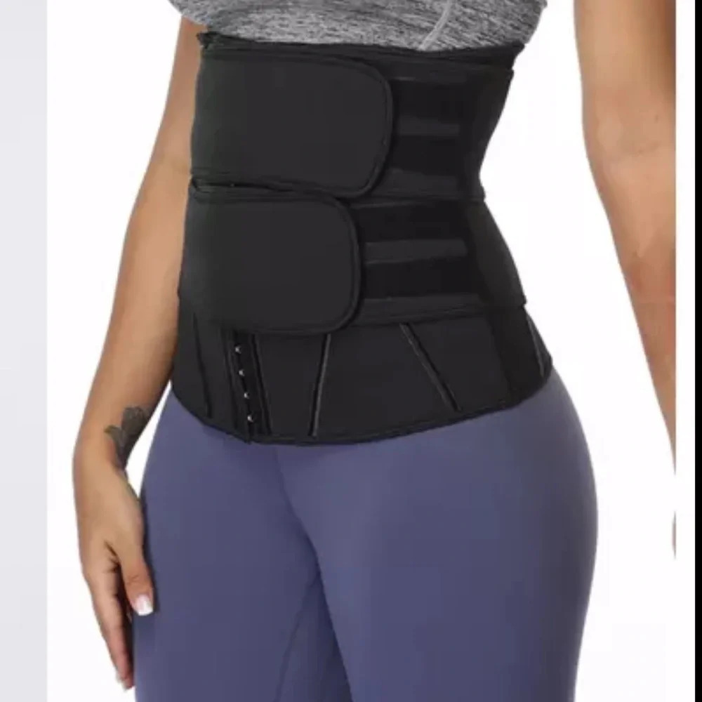 Black Neoprene polyester double Velcro belt  Waist trainer Corset Sz XL